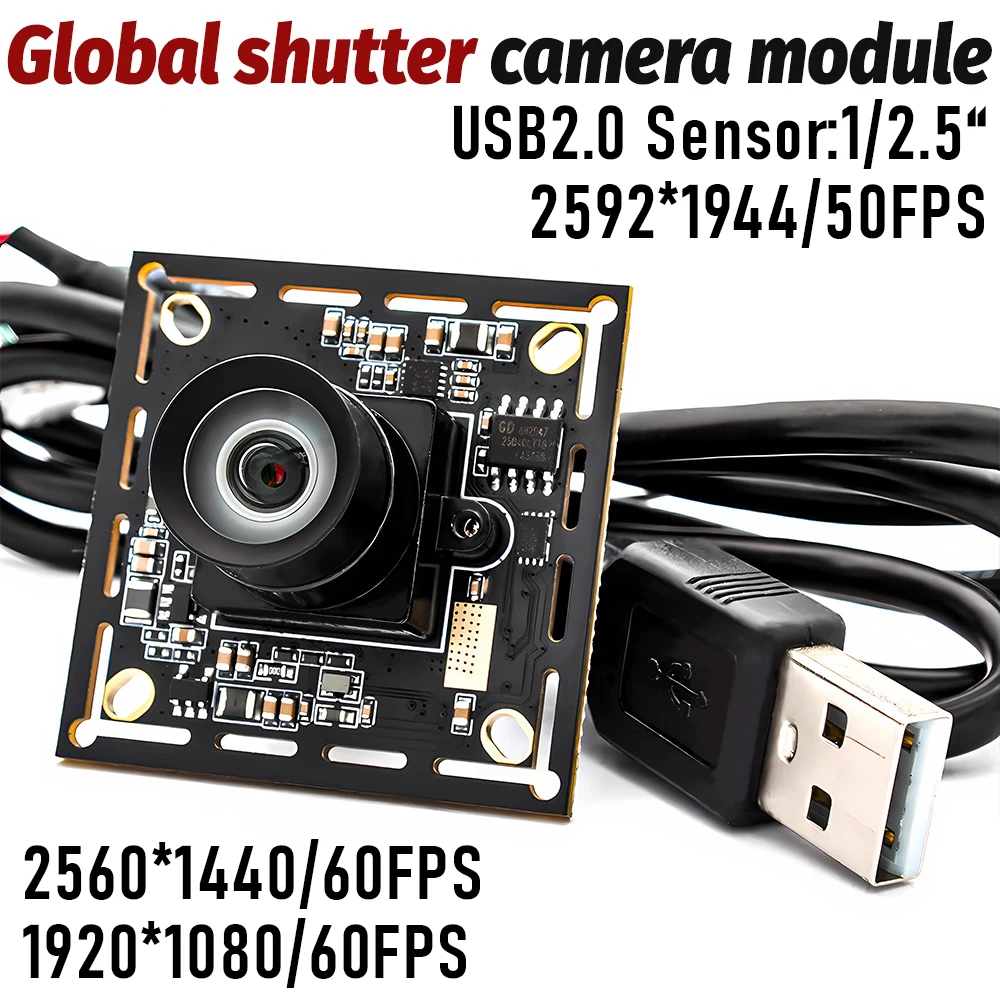 2592*1944 USB Camera Module Global Shutter 50FPS High Frame Motion Camera Board With No Distortion Lens Plug Play Live Teaching