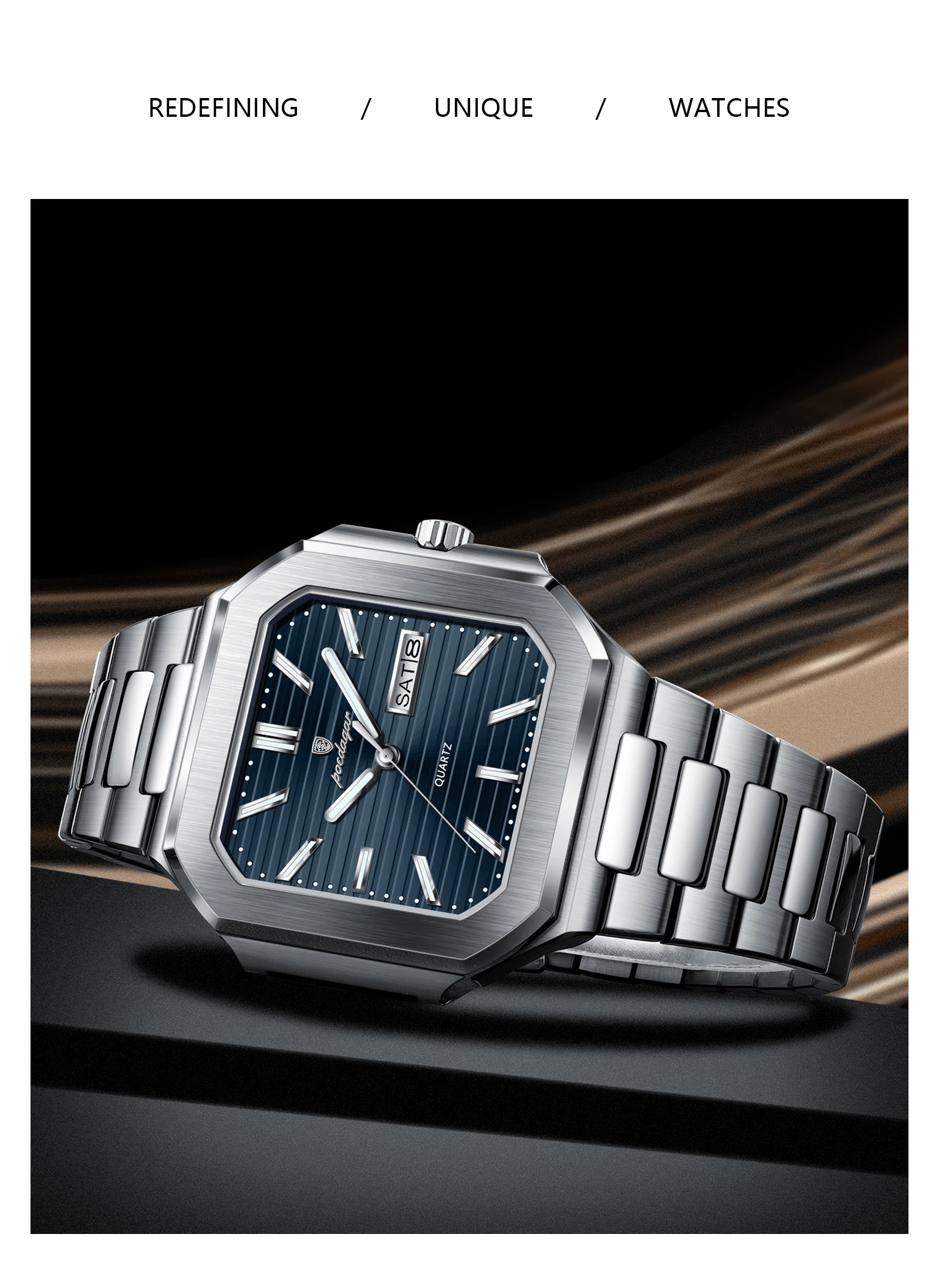 POEDAGAR Platz Mode Mann Armbanduhr Wasserdicht Leucht Datum Woche Quarz herren Uhren Edelstahl Luxus Männer Uhr Reloj – Detail 6