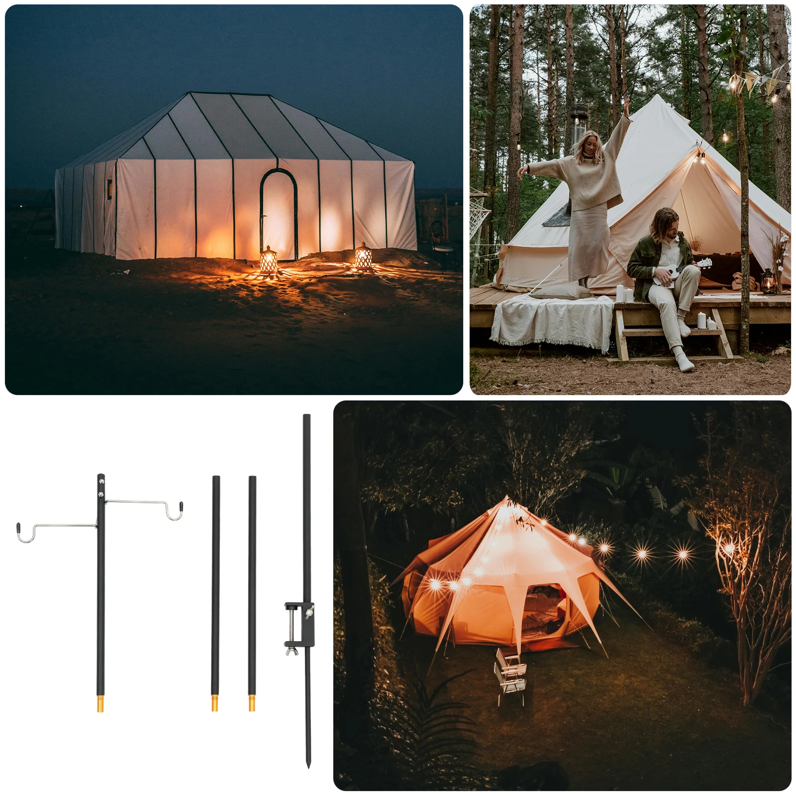 

Portable Camping Rack Aluminum Alloy 4 Section Camping Supply Double Hooks St Outdoor Lamp Bracket