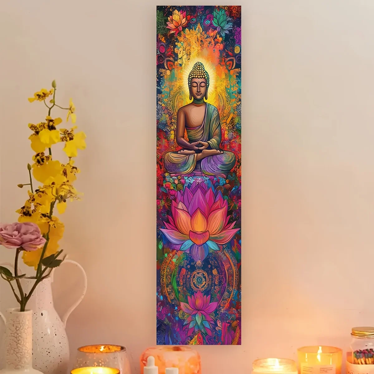 Tapestry Custom Tapestry Blanket 1 Vertical Wall-Hanging Tapestry - Buddha Mandala Meditation Art with Vivid Lotus Pattern for