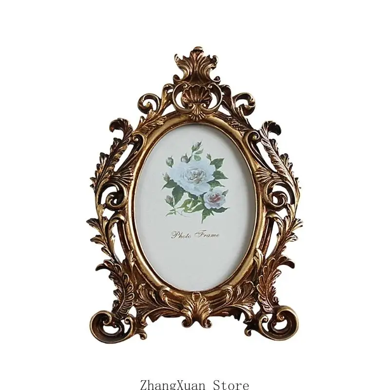 Old Fashioned Oval Picture Frame Resin Golden Flowers Photo Display Home Decors 3XUF – Detail 9