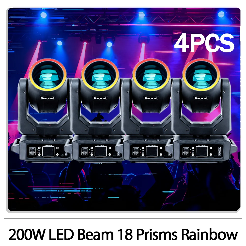 

200 Вт светодиодный луч с подвижной головкой и SMD-кольцом с эффектом радуги DMX512, сценический светильник с управлением звуком для DJ, дискотек, вечеринки, свадьбы