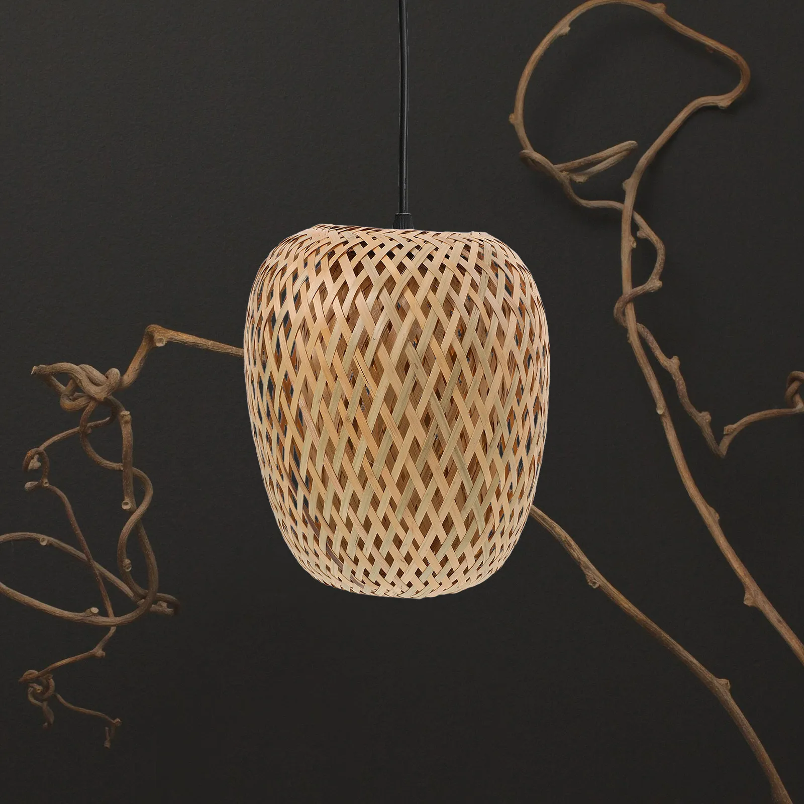Bamboo Woven Pendant Lamp Shade for Ceiling Lights – Rustic Vintage Modern Hanging Lampshade, Warm Natural Decor