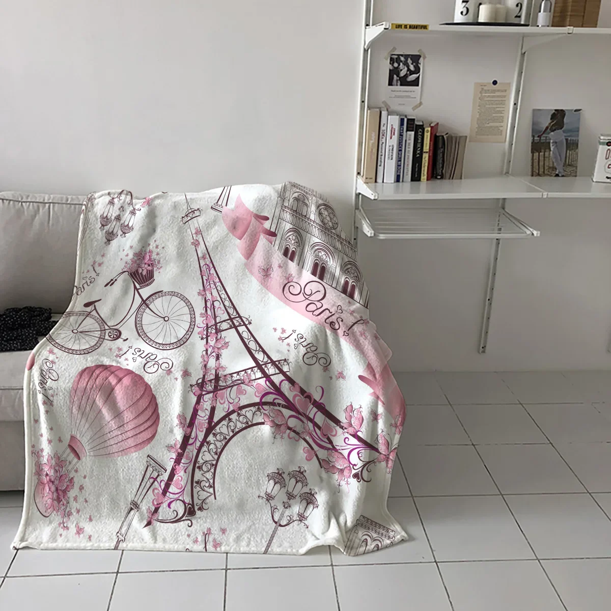 Paris Eiffel Tower Bicycle Flowers Throw Blanket Portable Warm Blanket Blankets For Beds Home Decor Sofa Blanket