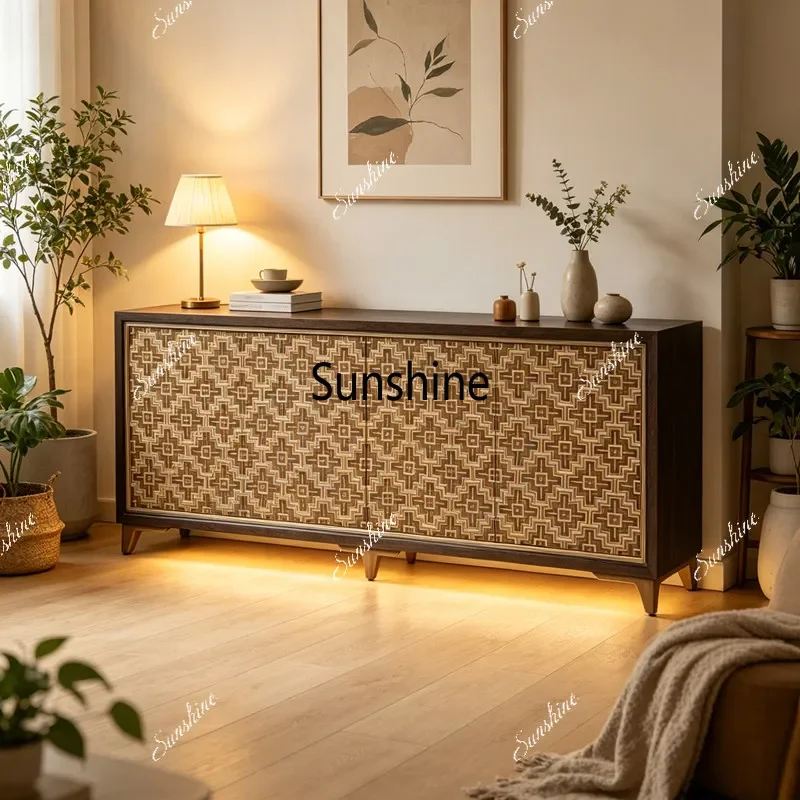 YYAmerican solid wood porch cabinet neoclassical living room light luxury storage decoration customization