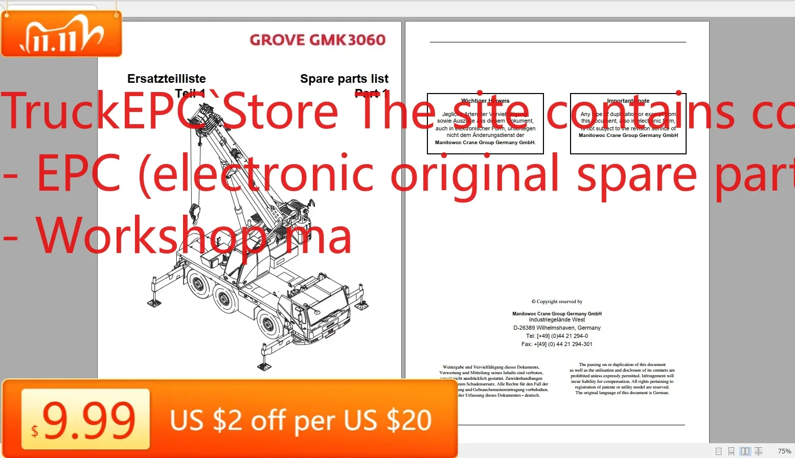 

TruckEPC Manitowoc Grove Cranes All Models Updated [01.2021] Spart Parts Manual German PDF DVD