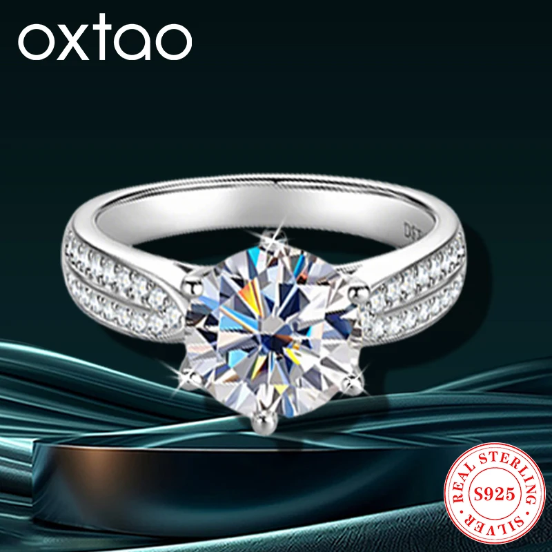 

OXTAO Test Passed All Moissanite Ring Wedding Diamond Band for Women Man 925 Sterling Silver Classic Engagement Ring Jewelry