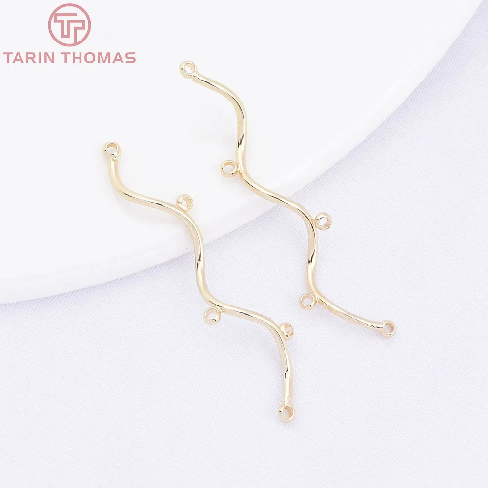 (2479) 6PCS 8x38MM 24K Gold Color Brass Curved Tube Connect Charms High Quality Diy Jewelry Making Findings Accessories