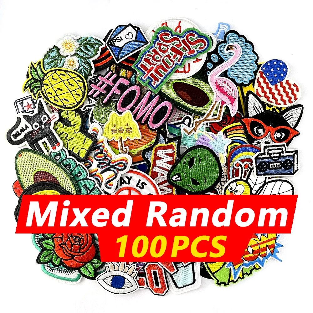 100Pcs/Lot Mixed Random Cartoon Patch Badge Decoration Embroidery Applique Ironing Clothing Sewing Supplies Decorative Patches