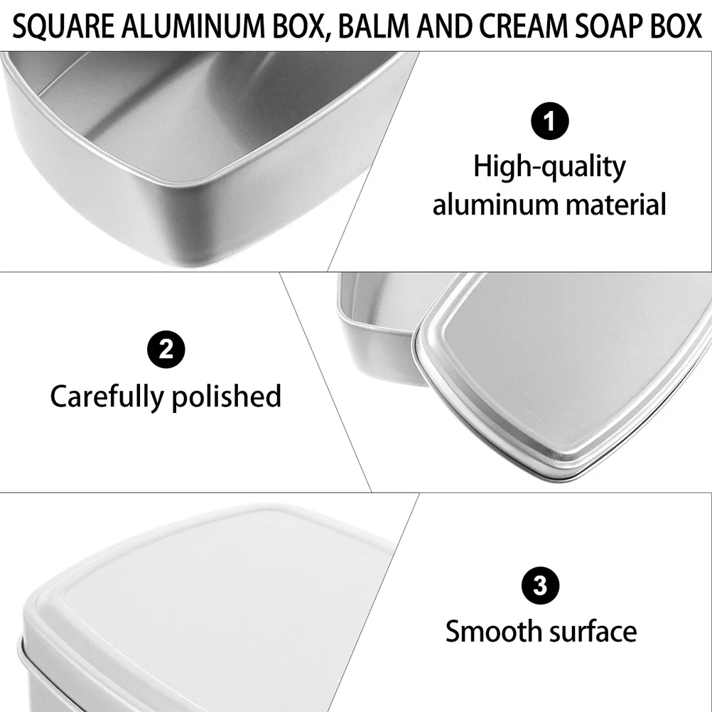 

2 pcs Square Aluminum Balm Boxes 100ml 84x62x21mm Food Grade Soap Containers Dust Proof Travel Size Practical Storage Cases