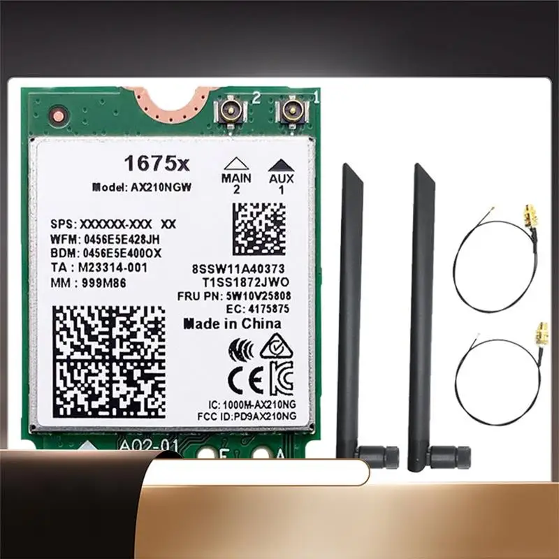 

Для карты Wi-Fi 1675X + антенны 2X8DB AX210NGW AX1675X Wi-Fi 6E 2,4G 5G 6G 5374 Мбит/с BT 5,2 M.2 NGFF Адаптер Wi-Fi Аксессуары-N