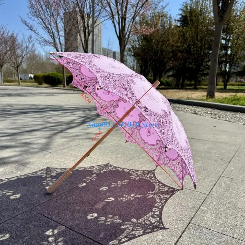  Elegant Lace Embroidered Umbrella   Wooden Handle for Wedding Decorative Parasol