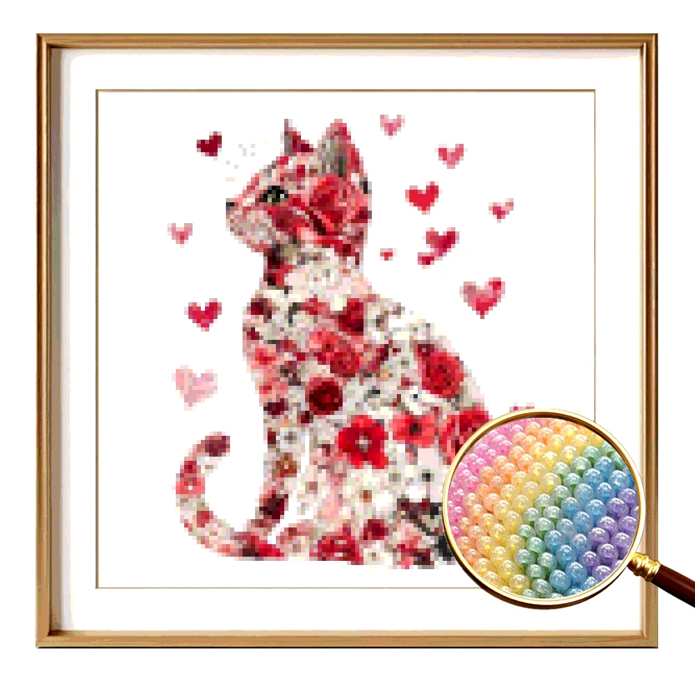 

Набор для вышивания частичных бусин своими руками 30x30 см - Цветочное красное розовое сердце кошки Домашний декор Настенный художественный подарок для гостиной Спальни