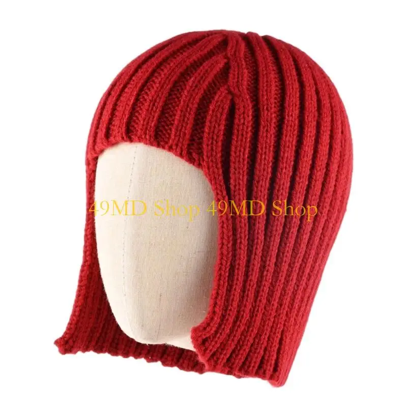 49MD Winter Knit Cap Incorporating Faux Hair And Ear Cover Suitable For Various Occasions Delivering Warmth