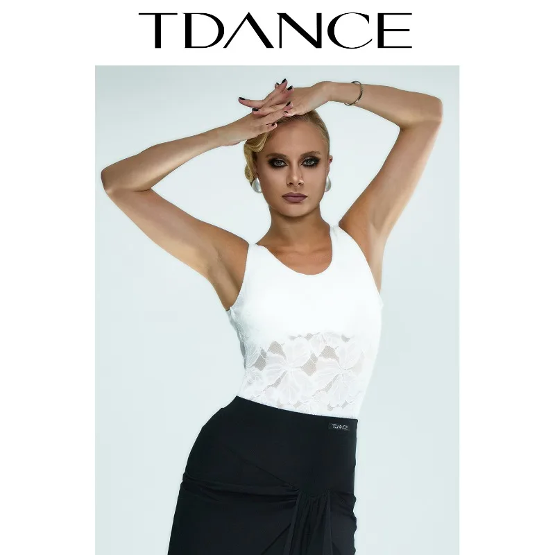 

Индивидуальное современное тренировочное платье TDANCE в латиноамериканском стиле [майка с открытой спиной] Одиночный сложенный базовый топ с кружевом GL-150