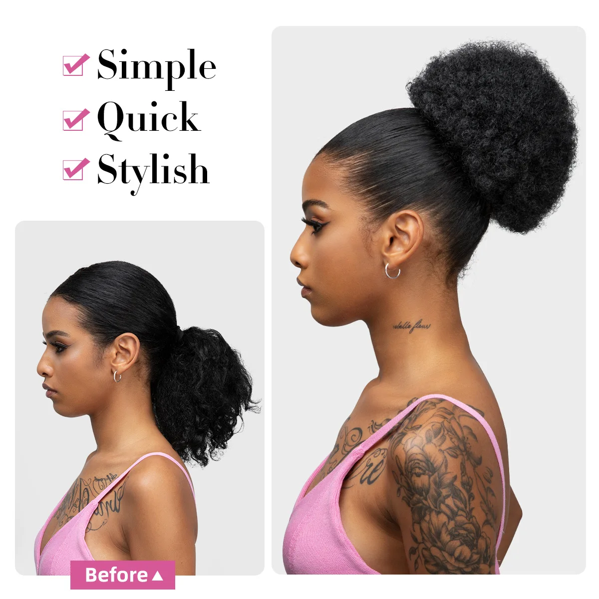 ربطات شعر مستعار صناعية على شكل كعكة للنساء، دودة شعر على شكل ذيل حصان عالية مع حزمة شعر مجعدة كبيرة برباط - إكسسوارات شعر مستعار #2