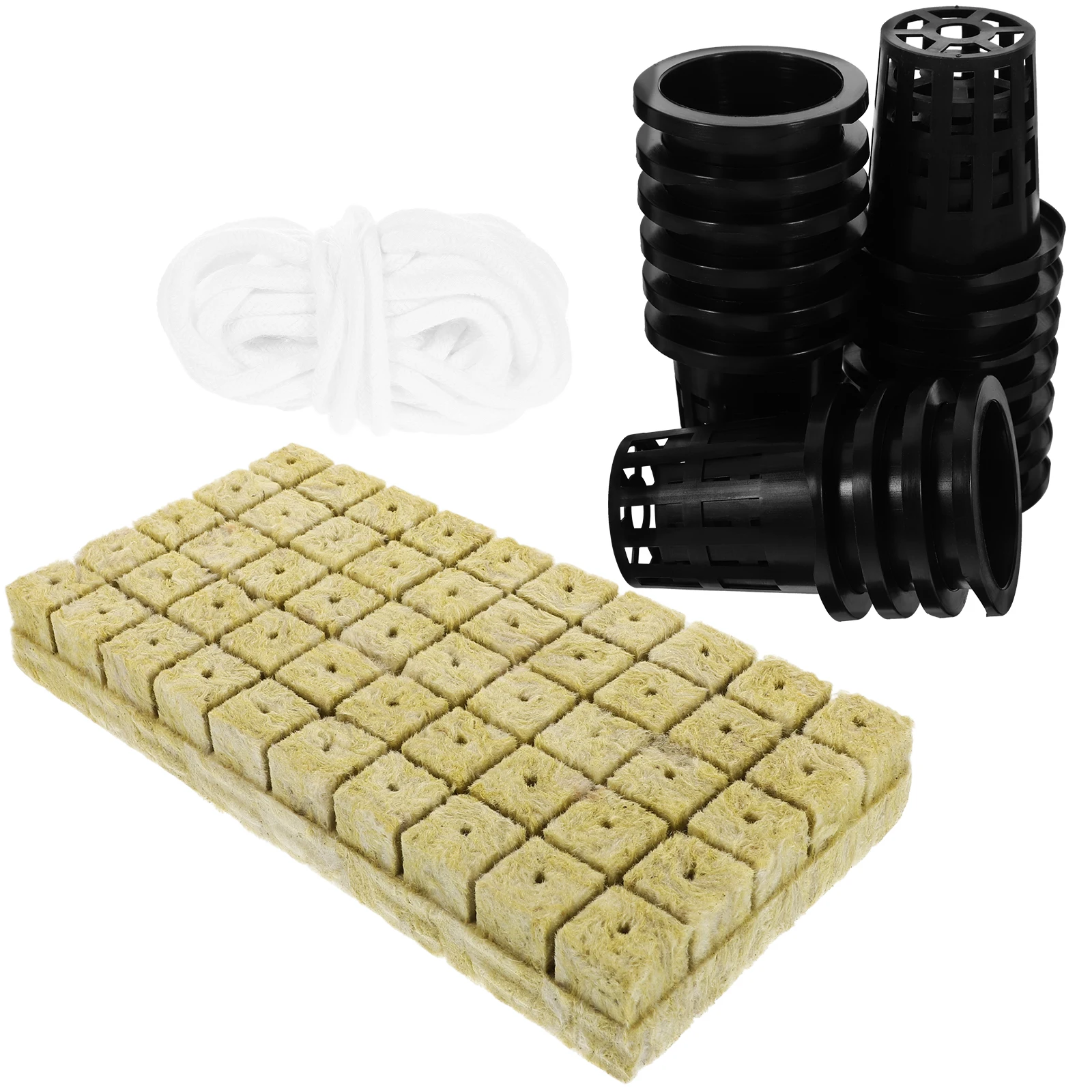

1 set Self Watering Planting Baskets Hydroponics Kit Cotton Rope 25x25x40mm Mineral Wool Cubes Grow Indoor Balcony