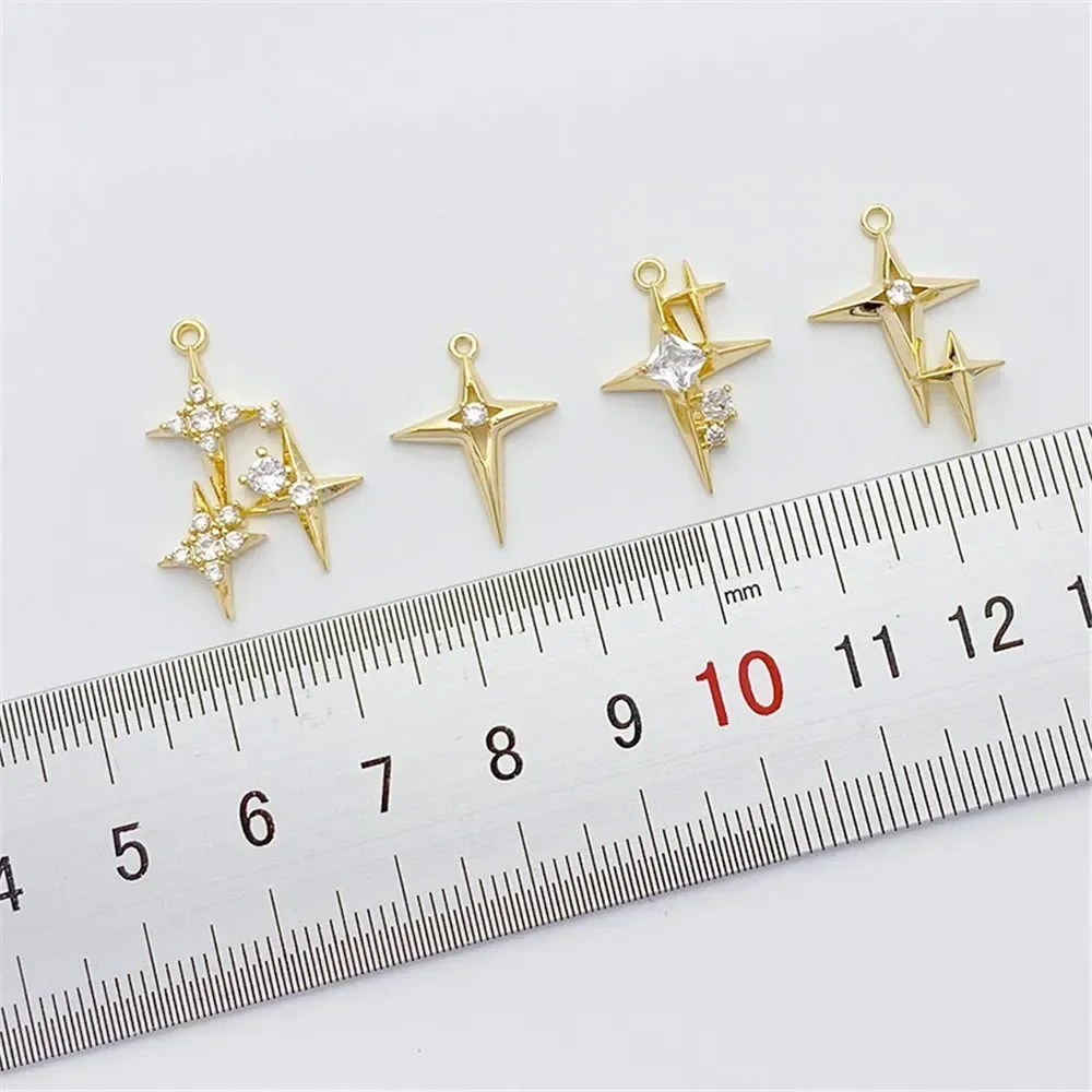 14K Gold-plated Micro-inlaid Zircon Cross Star Pendant Mangxing Pendant Diy Bracelet Necklace Earrings Material L460