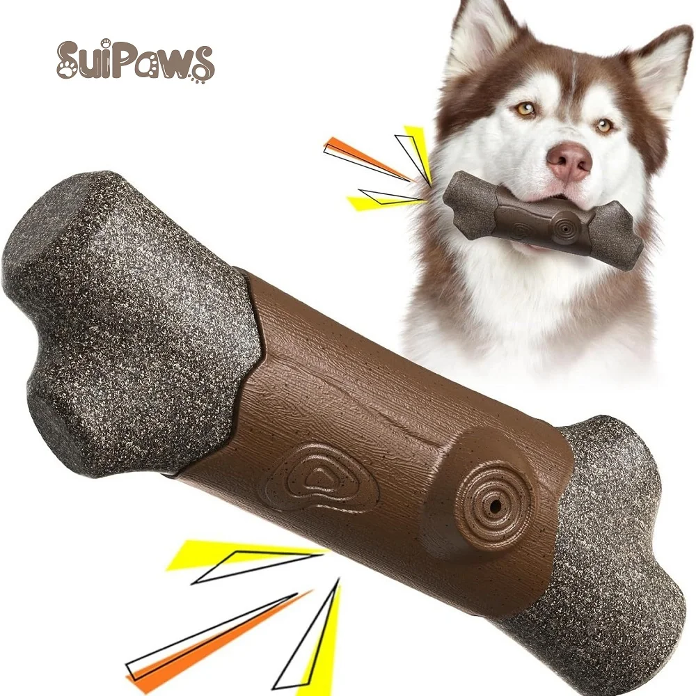 

Indestructible Dog Bone Chew Toy,Extreme Tough Gourmet Stick Squeaky Interactive Toy for Medium Large Extra-Large Dogs