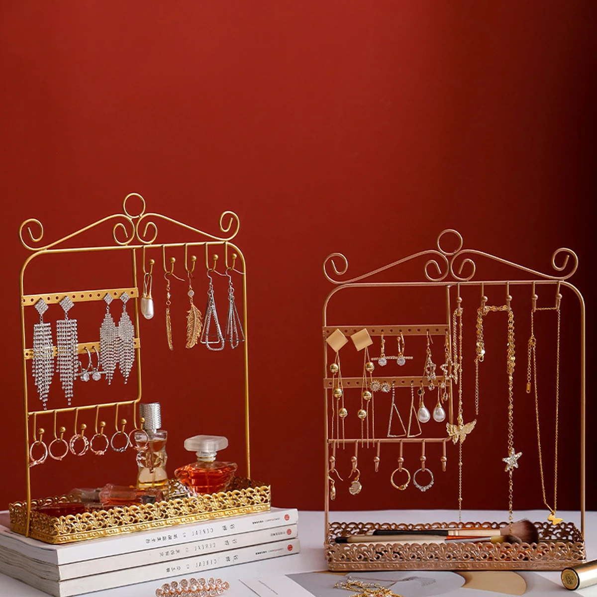 

Iron Earring Stand Holder Vintage Style Jewelry Display Rack Organizer For Closet Wall Rose Gold Colorful Storage Solution Tray