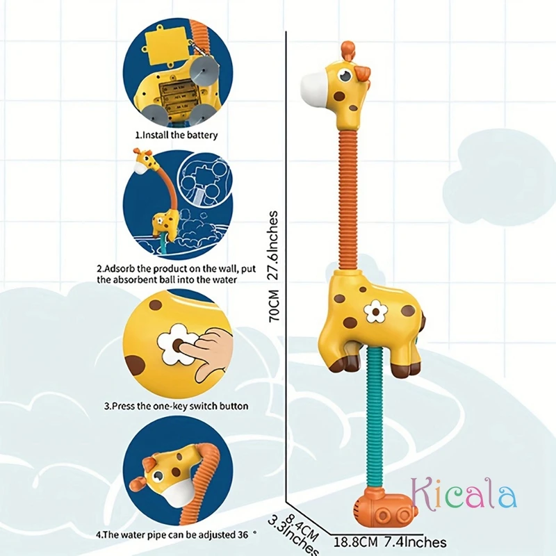 1 buah jerapah kecil semprotan listrik air semprotan Sprinkler mainan hisap sempurna untuk bak mandi bayi dan mainan mandi