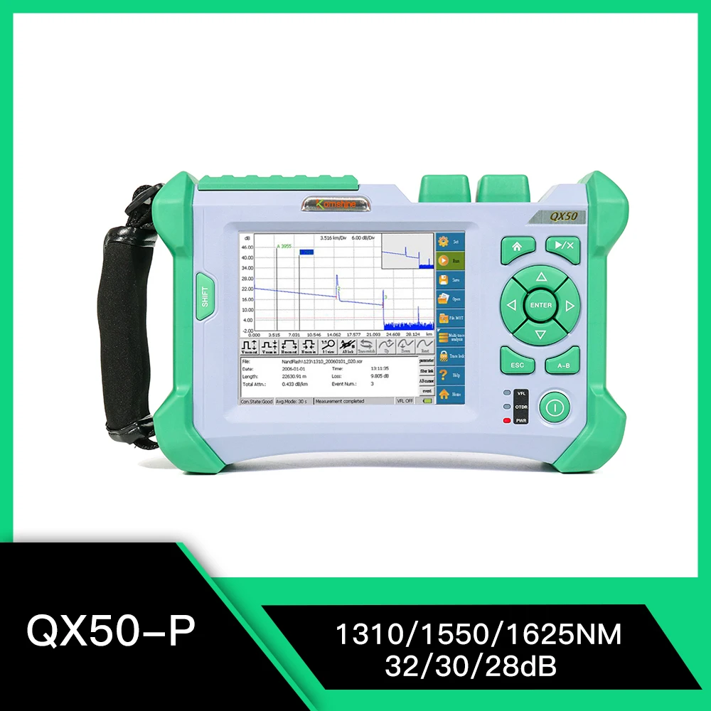 

KomShine QX50 OTDR 1310/1550/1625nm PON Optical Time Domain Reflectometer OTDR Same As Orientek TR600 OTDR