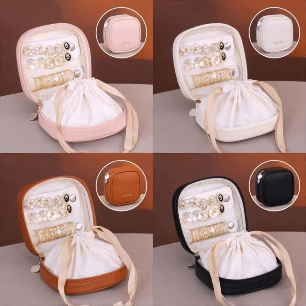 

Mini Portable PU Jewelry Box Organizer Necklace Travel Earrings Ring Sorting Bag Packing Bag Hand String Drawstring Storage Bag