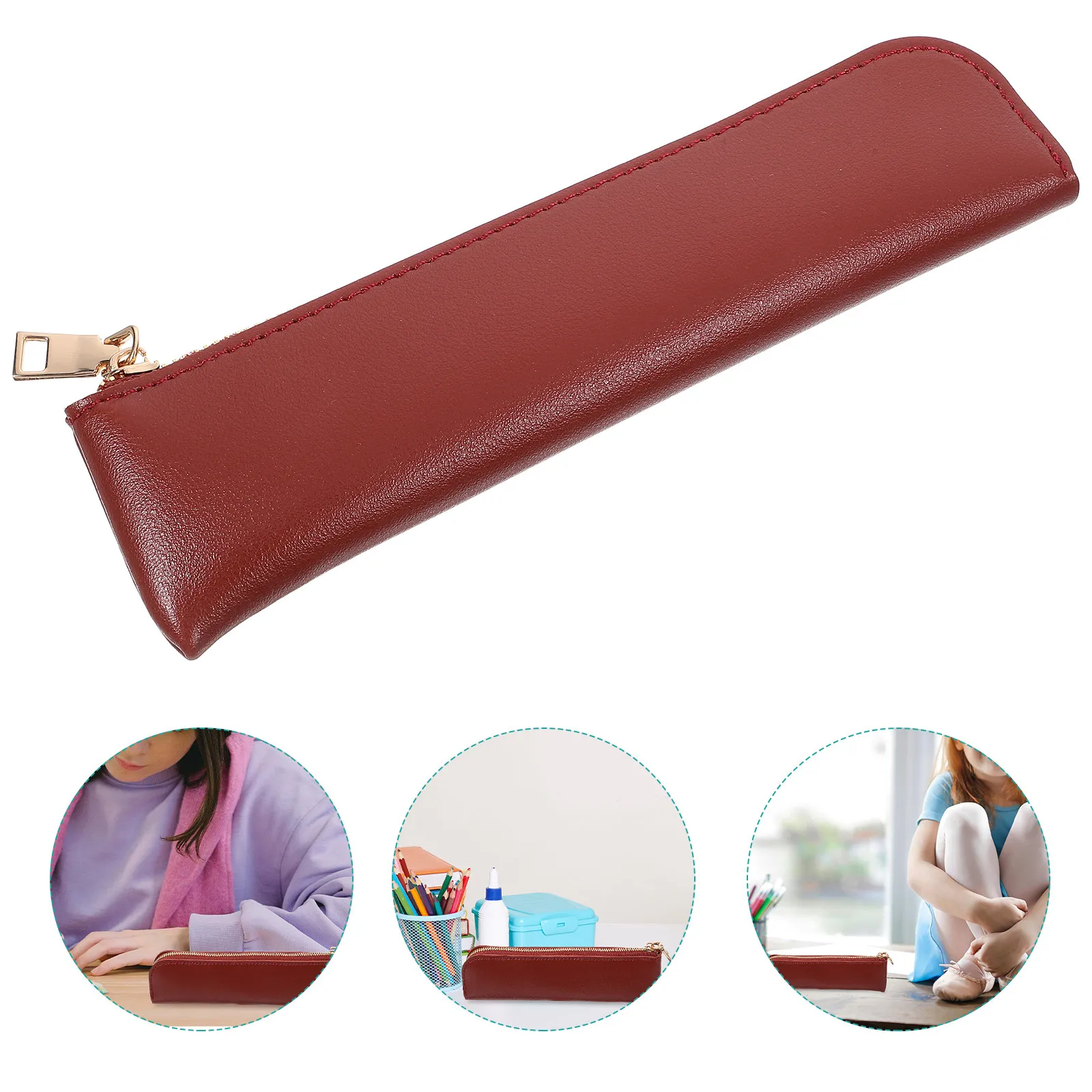 

Винтажный пенал большой вместимости, однотонный, в стиле ретро, из искусственной кожи, на молнии, для студентов и взрослых, многофункциональный