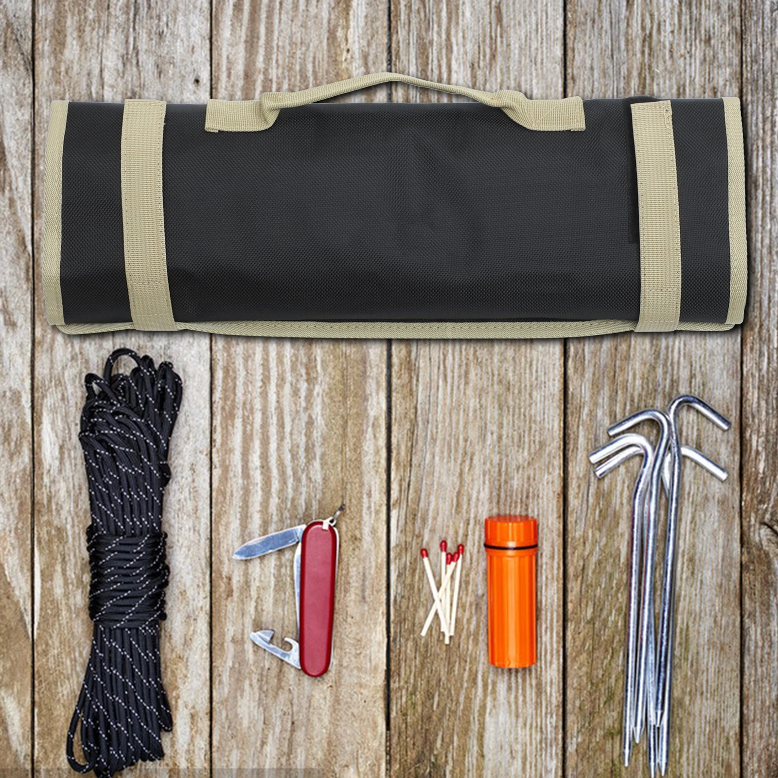 

DOITOOL Tingbag Camping Tent Pegs Waterproof Storage Bag Large Capacity Oxford Cloth Portable Pole Carry Case Double Layer Black