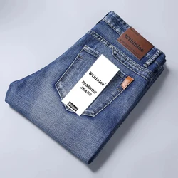 2026  Straight Regular Blue Stretch Denim Trousers Spring Autumn Men Classic Jeans Business Fashion Men's Smart Jeans