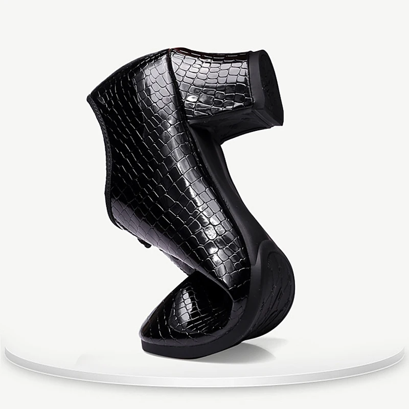 Zapatos de baile latino para mujer, zapatos de baile modernos de PU negro, zapatos de Tango de salón con punta cerrada