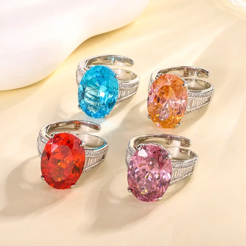 

High Quality Adjustable Oval Gemstone Rings with Vibrant Red Contemporary Sapphire Crystal Stone Everyday Jewelry Accessories