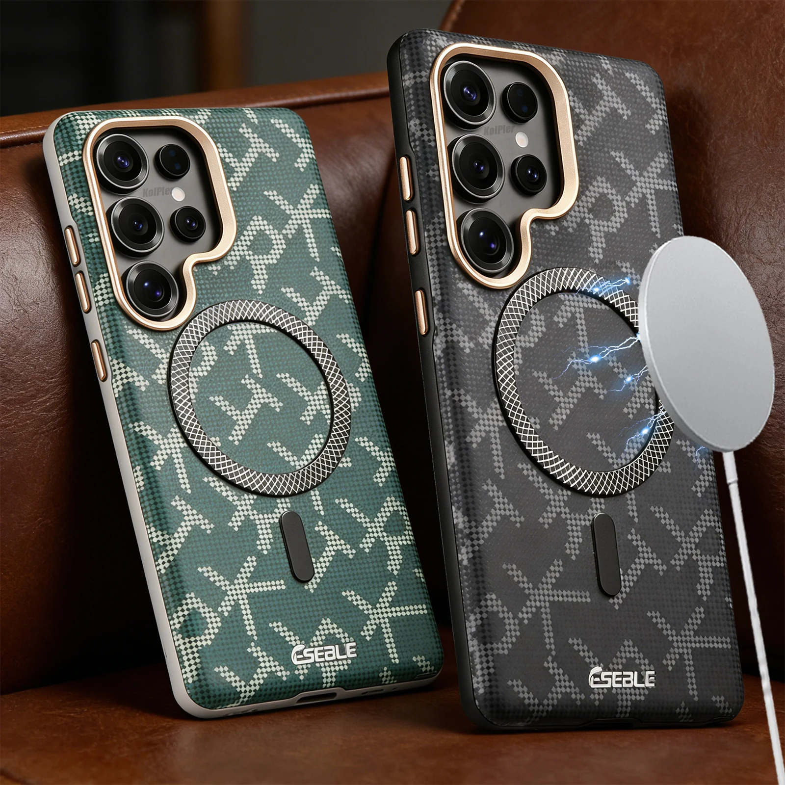 Luxury Textured Artificial Leather Case for Samsung Galaxy S26 S25 S24 Ultra Magnetic Wireless Charging All-in-One Protection