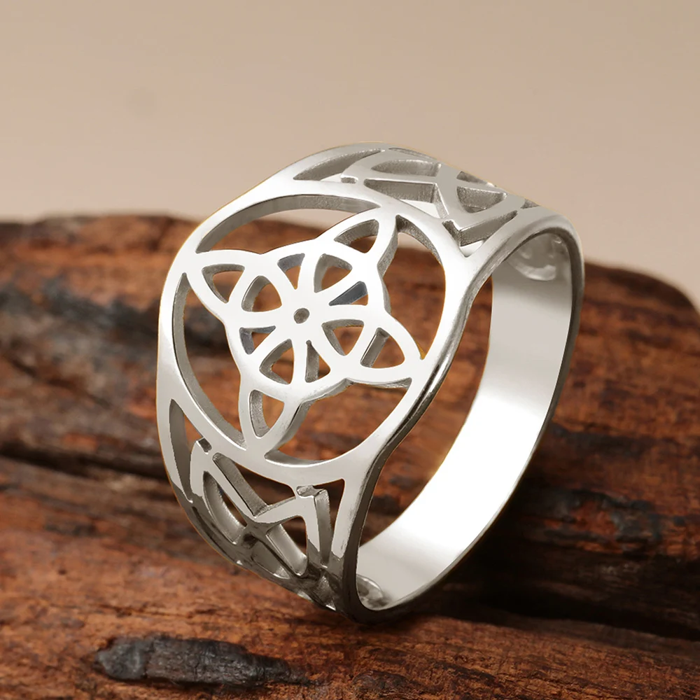 Dawapara Witch Knot Women Ring Celtics Knot Trinity Triquetra Ring Witchcraft Amulet Stainless Steel Wiccan Jewelry