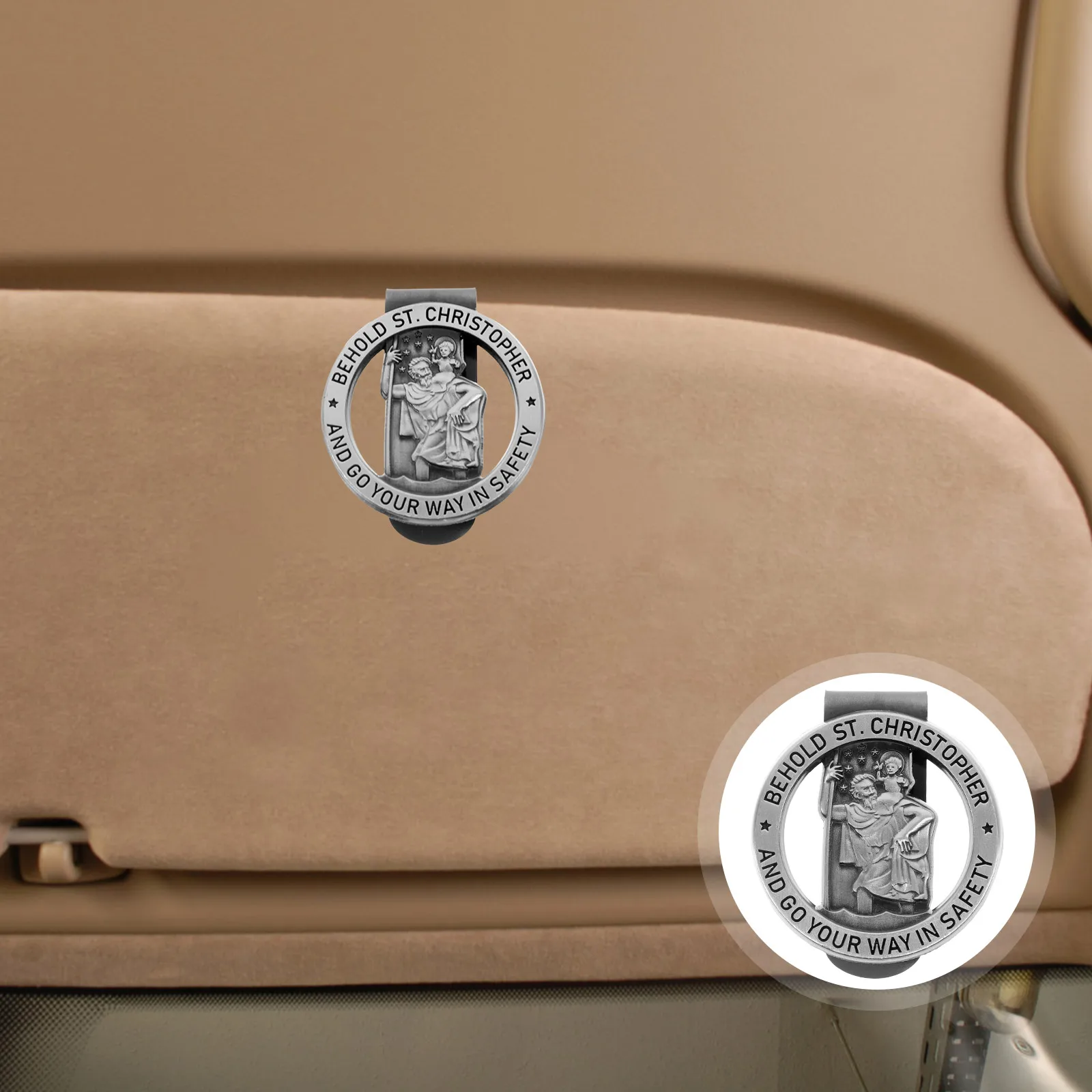 

Sun Visor Alloy Safety Bless For Car Zinc Alloy St Bless Safety Clip for Car Interior Metal Auto Visor Accessories