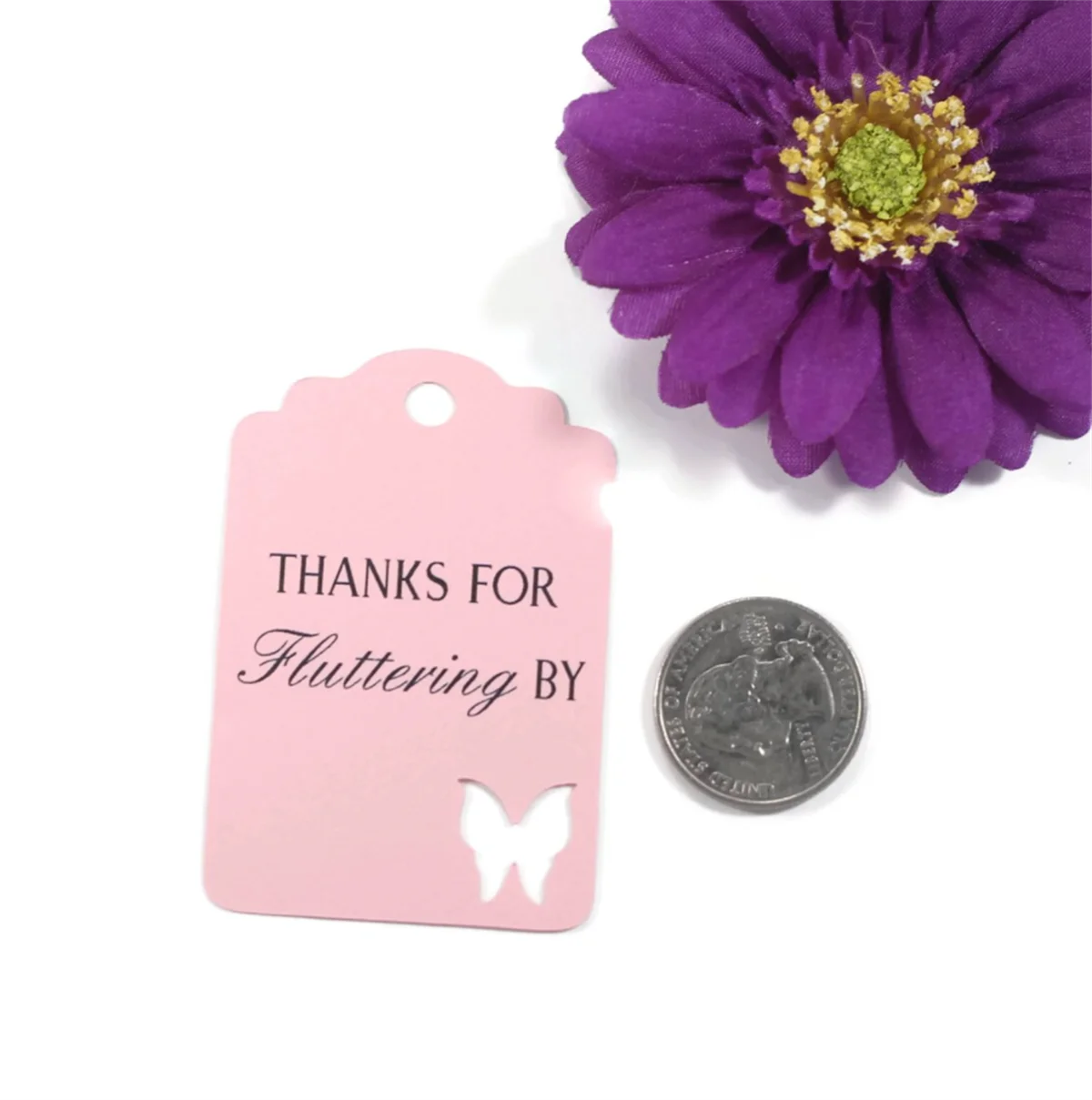 50pcs Butterfly Tags Thanks for Fluttering By - Thank You Party Tags - Bridal Shower - Baby Pink Shower Favor Tags Party Favor T