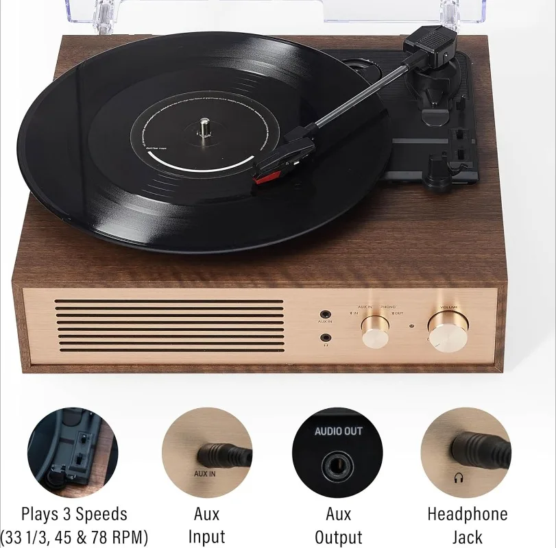 

3-Speed Bluetooth in/Out Record Player Turntable with Built-in Speakers, Walnut