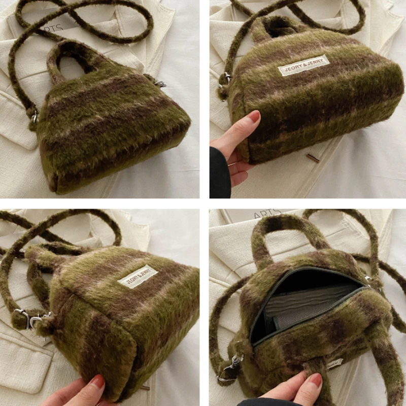 Stylish Retro Plush Plaid Women's Crossbody Shoulder Bag