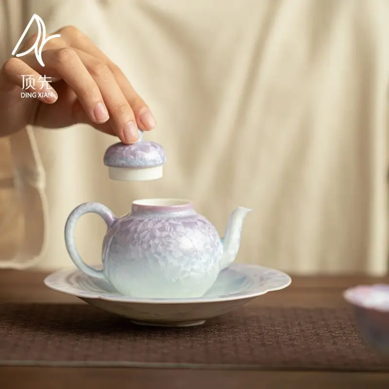 

Crystal Glaze Purple Mist Soft Blue Palace Lantern Teapot Household Ceramic Pot High-End Brewing Utensil Chinese Kung Fu Set