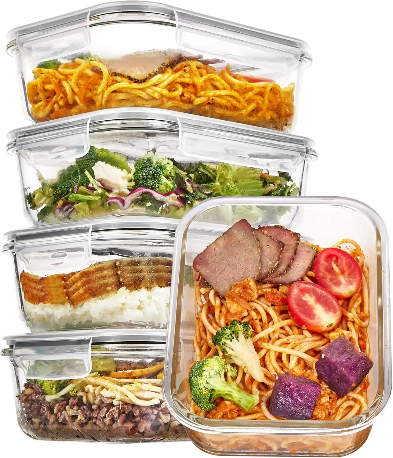 

5 Pack 35oz Glass Food Storage Containers with Lids, Meal Prep Containers, Airtight Reusable Lunch Container Set, Safe