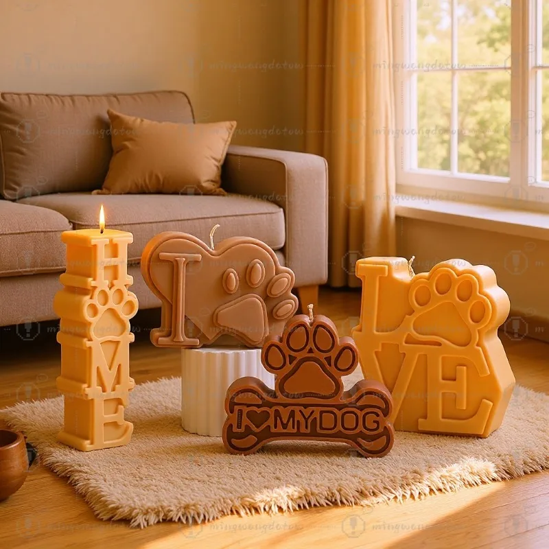 Dog Paw Print Silicone Candle Mold, DIY Aromatherapy Candle Gypsum Ornament Mould