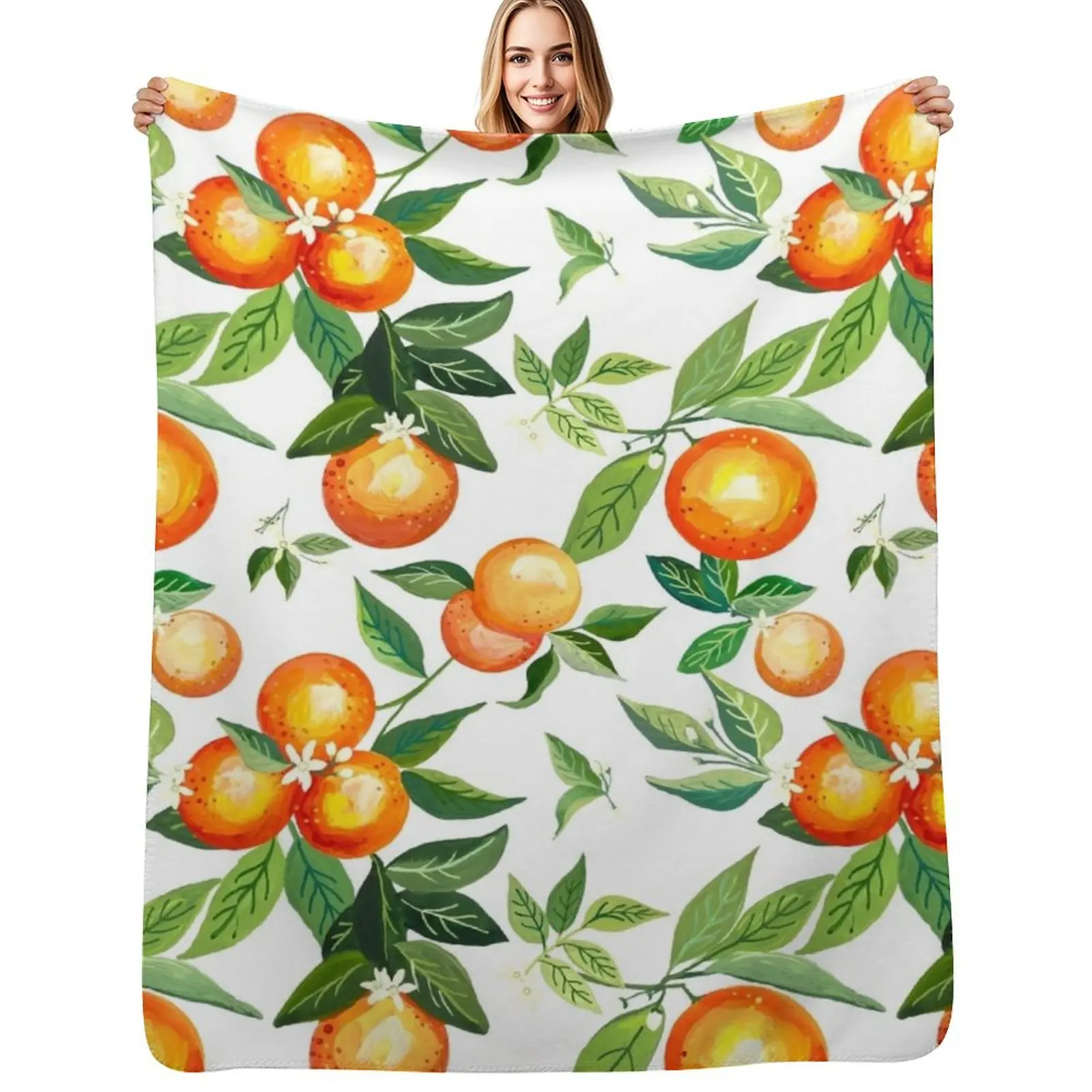 Orange Grove Garden Throw Blanket Faux Fur Soft Warm Blanket for Bed