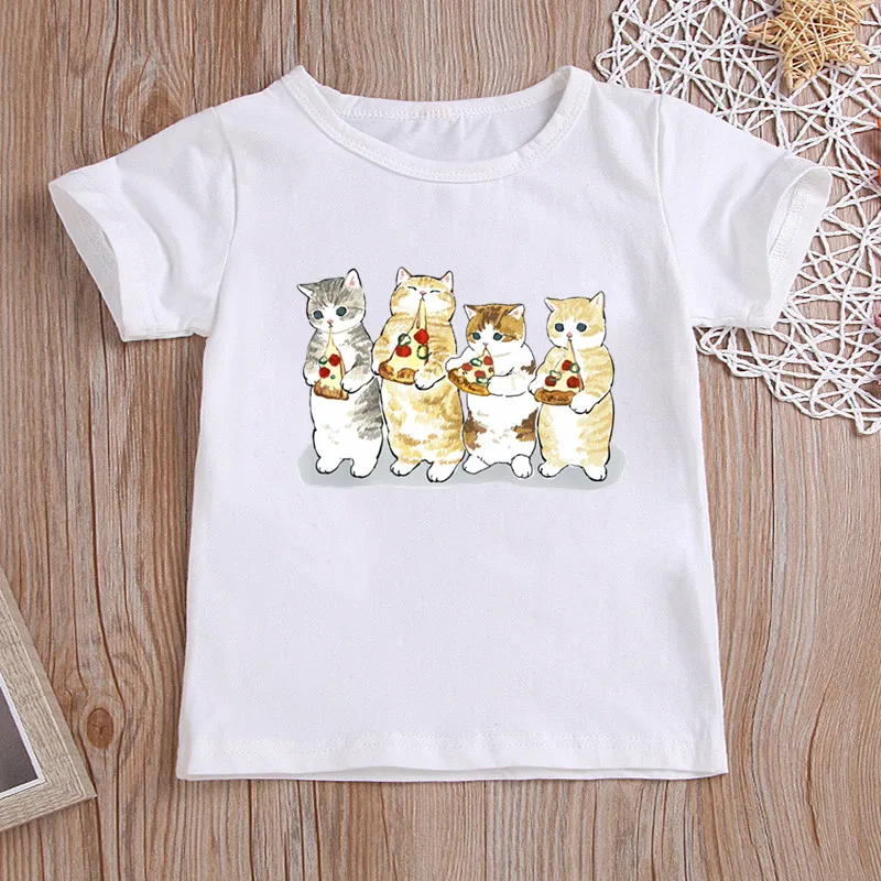 

Cute Orange Cats Eat Pizza Print Cartoon Kids T shirt Funny Girls Summer Tops Baby Boys Clothes Children Short Sleeve T-shirt