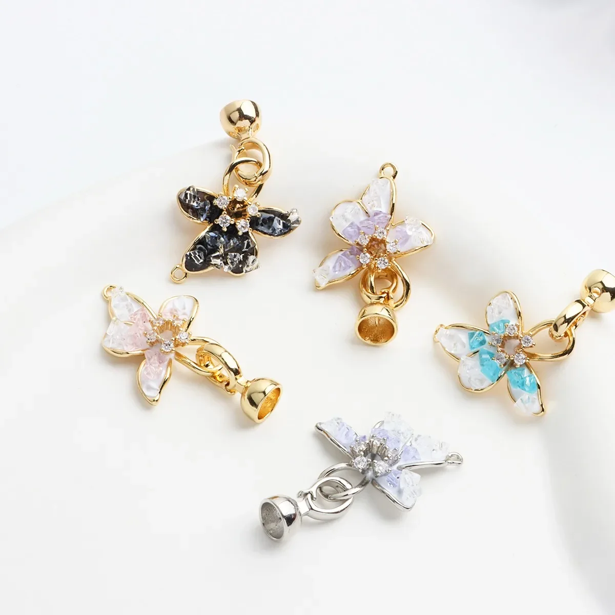 

18K Plated Real Gold Dripping Oil Crystal Banxia Pearl Buckle Gardenia Connecting Buckle DIY Handmade Material Accessories
