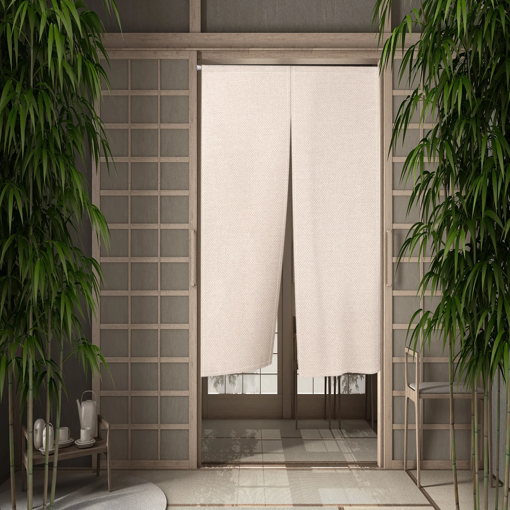 Solid Color Beige Japanese Simple Half-curtain Kitchen Porch Corridor Bedroom Drape Hanging Curtain Restaurant Door Screen Decor