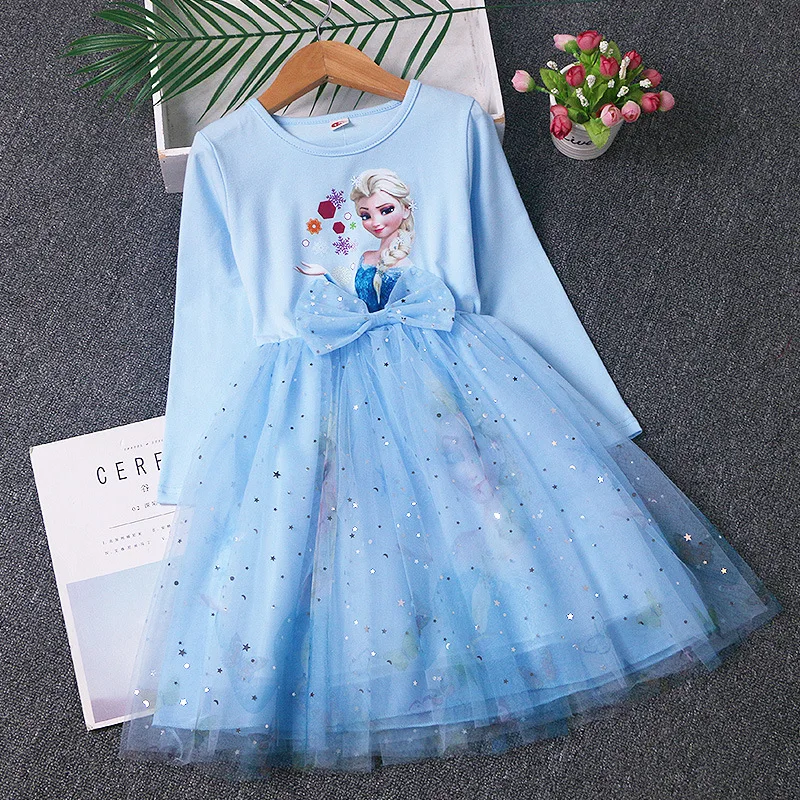 New Spring Autumn Dress Long-sleeved For Children's Clothes Elsa Frozen Party Dress 2-8Y Elsa Princess Dress Baby Girls Dress