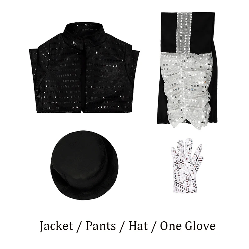 Chłopiec Michael Jackson Billie Jean Cosplay Czarny garnitur Dance Disco Halloween Fancy Dress Up 80s Pop King Kostium dla dzieci