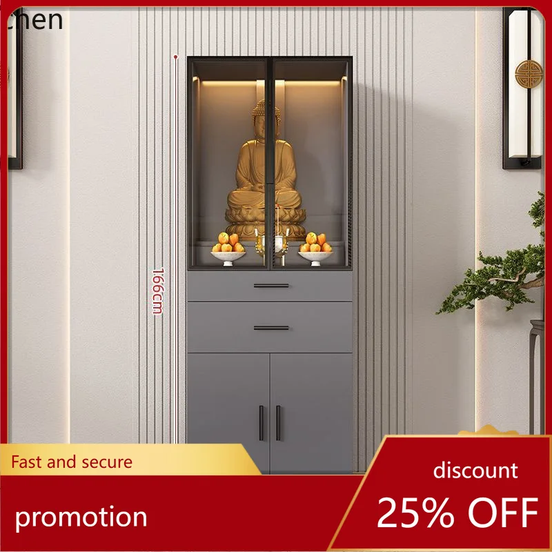 HXL Buddha Cabinet Glass Door Standing Cabinet Offering Table God of Wealth Guanyin Buddha Cabinet Altar
