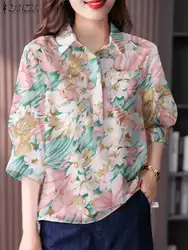 ZANZEA Fashion Summer Blouse Women Vintage 3/4 Sleeve Floral Printed Tops Tunic Casual Holiday Shirt Elegant Work Blusas 2024