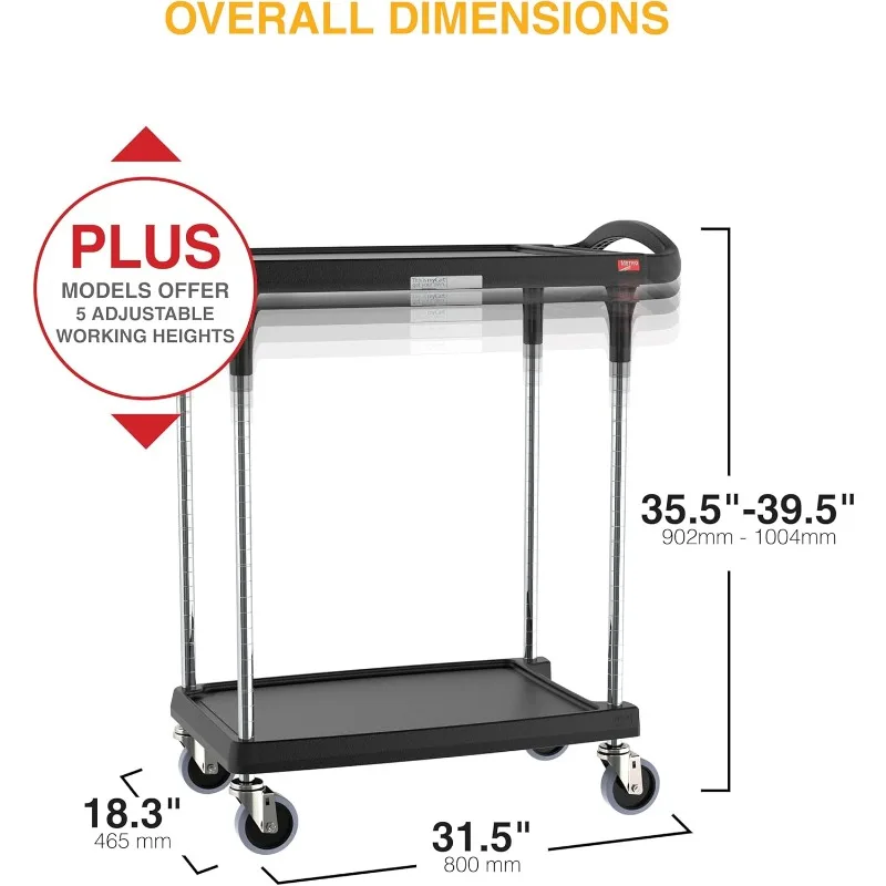 myCart Plus Utility Cart - Choose-Your-Height Adjustable Heavy Duty Rolling Cart for Home, Commercial and Industrial